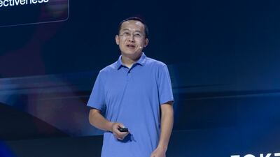 Star Xu, founder and chief executive of OKX, delivering a keynote at the event
