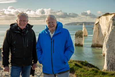 Keith Scholey and David Attenborough on location while filming Ocean with David Attenborough. Photo: Silverback Films