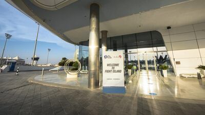 A sign for UFC Fight Island placed outside W Hotel on Yas Island. Courtesy DCT-Abu Dhabi
