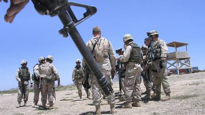 US soldiers gather during an exercise at the Kandahar airbase in Afghanistan in 2005. Reuters