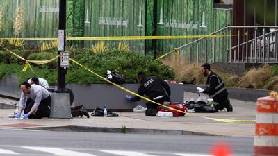 The scene of the attack is cleaned, after the embassy staff were shot dead near the Capital Jewish Museum. Reuters
